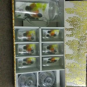 9 peice glass,Jug and 2 container set